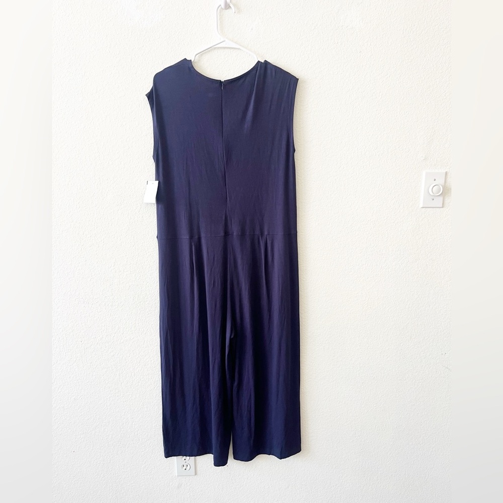 EILEEN FISHER Jumpsuit Size PM Blue Jersey Stretch Sleeveless Wide Leg Crop - Picture 6 of 6